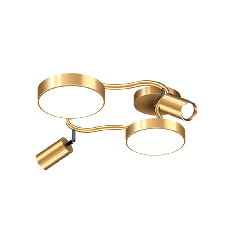 Metal Circular Semi Flush Mount Modern 4 Bulbs Gold Close to Ceiling Lighting for Bedroom