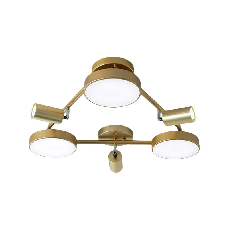 Mont métallique semi-flush contemporain 6 têtes de plafond luminaire en or pour chambre à coucher
