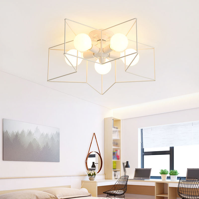 Star Metal Semi Flush Mount Plafond Light Industrial 5 Lights Living Room Semi Flush Plafond Light