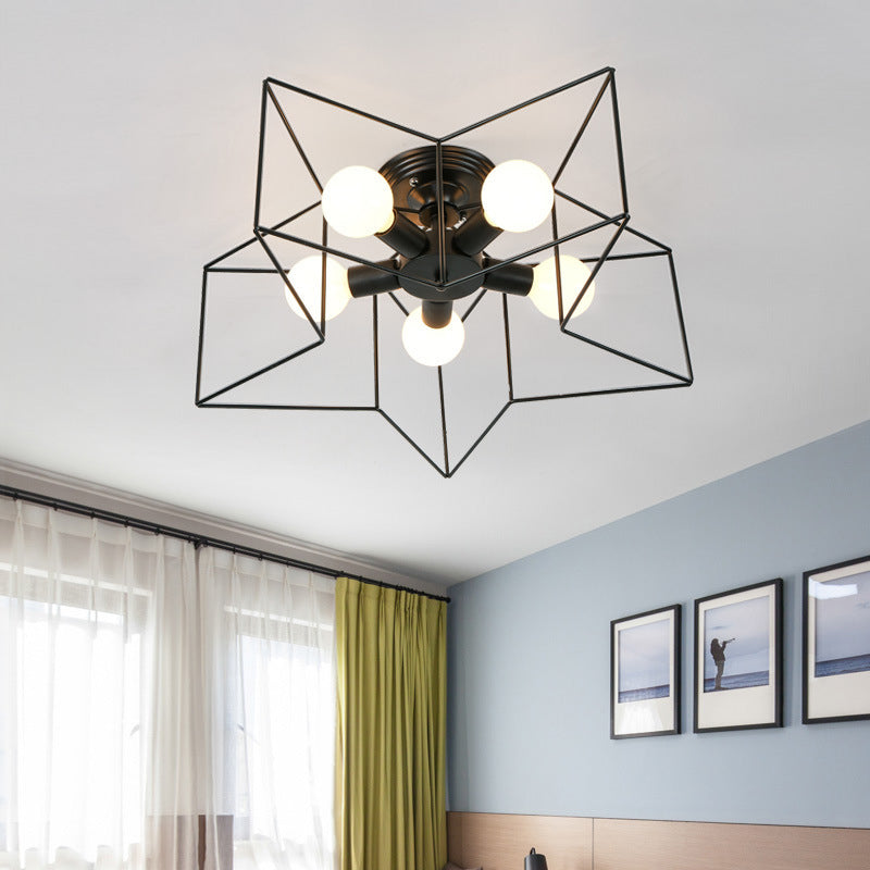 Star Metal Semi Flush Mount Plafond Light Industrial 5 Lights Living Room Semi Flush Plafond Light