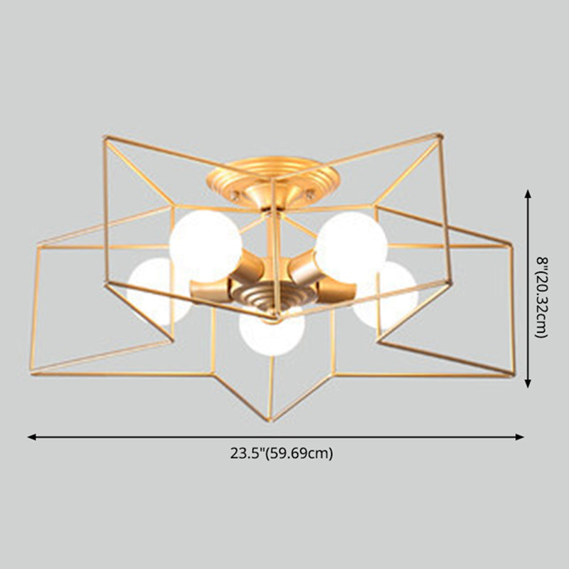 Star Metal Semi Flush Mount Plafond Light Industrial 5 Lights Living Room Semi Flush Plafond Light