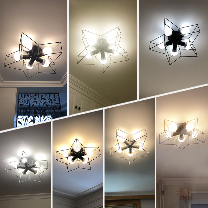 Star Metal Semi Flush Mount Plafond Light Industrial 5 Lights Living Room Semi Flush Plafond Light