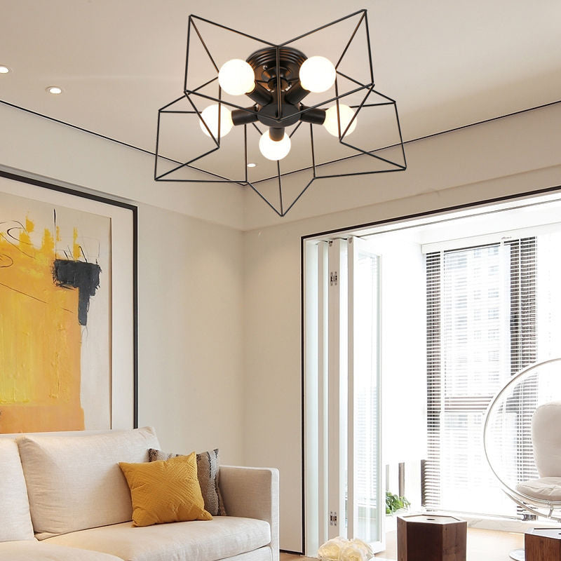 Star Metal Semi Flush Mount Plafond Light Industrial 5 Lights Living Room Semi Flush Plafond Light