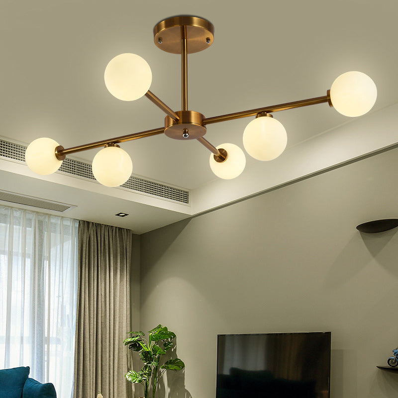 Living Room Semi Flush Light Fixture Minimalist Gold Semi Mount Lighting with Round Glass Shade