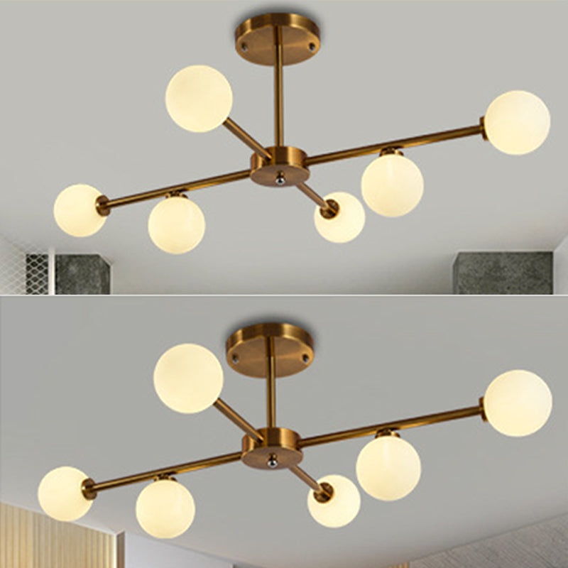 Living Room Semi Flush Light Fixture Minimalist Gold Semi Mount Lighting with Round Glass Shade