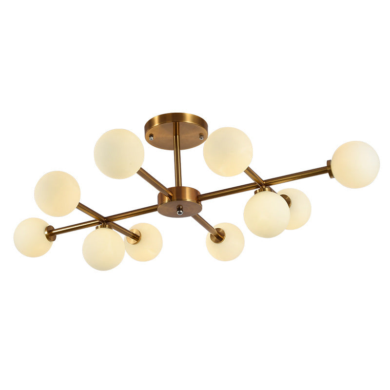 Living Room Semi Flush Light Fixture Minimalist Gold Semi Mount Lighting with Round Glass Shade