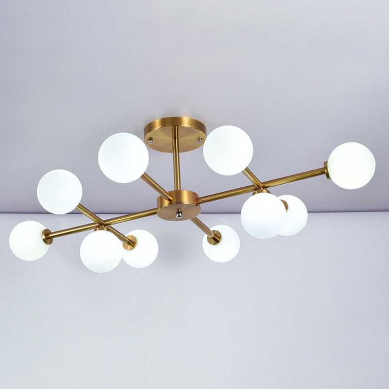 Living Room Semi Flush Light Fixture Minimalist Gold Semi Mount Lighting with Round Glass Shade