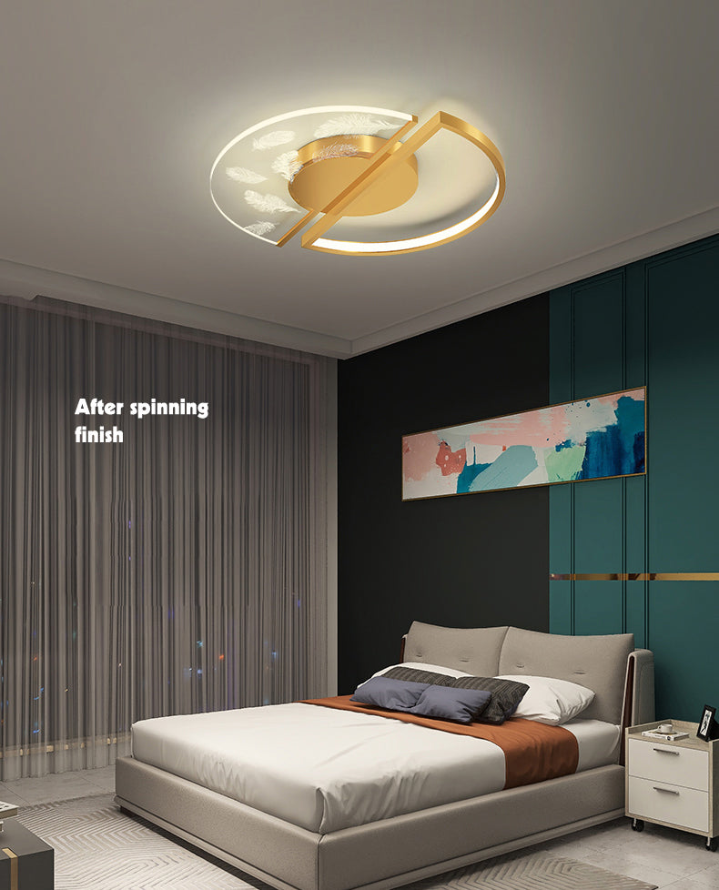 Gold Circular Feather LED Ceiling Light in Modern Luxury Style Acrylic Flush Mount for Bedroom