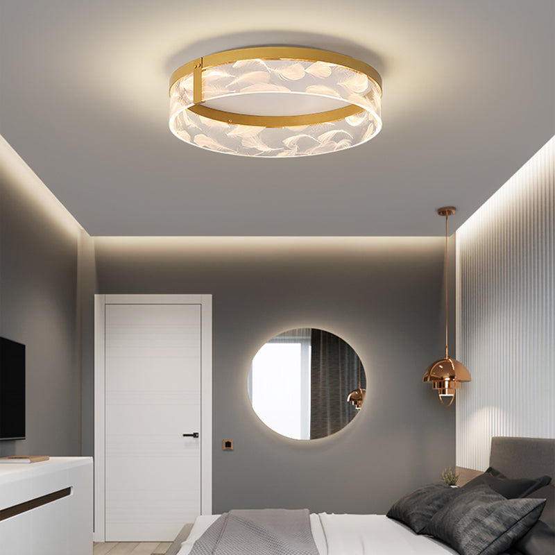Modern Creative Feather LED Semi Flush Ceiling Light Circular Wrought Iron Flush Mount for Living Room