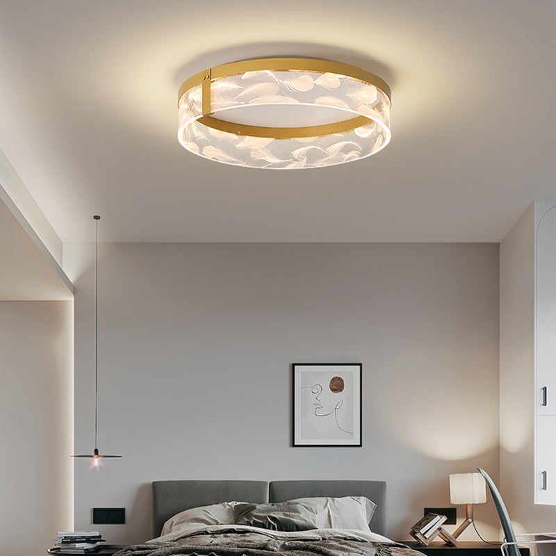 Modern Creative Feather LED Semi Flush Ceiling Light Circular Wrought Iron Flush Mount for Living Room