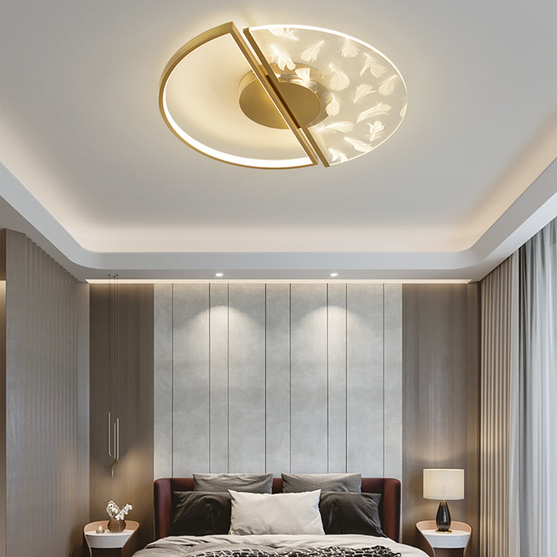 Modern Creative Feather LED Semi Flush Ceiling Light Circular Wrought Iron Flush Mount for Living Room