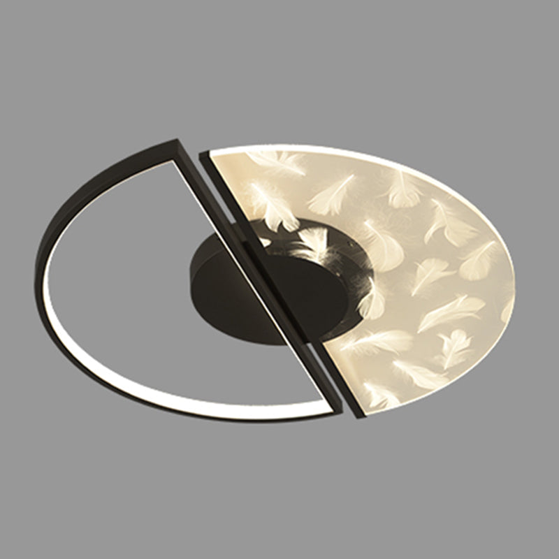 Modern Creative Feather LED Semi Flush Ceiling Light Circular Wrought Iron Flush Mount for Living Room