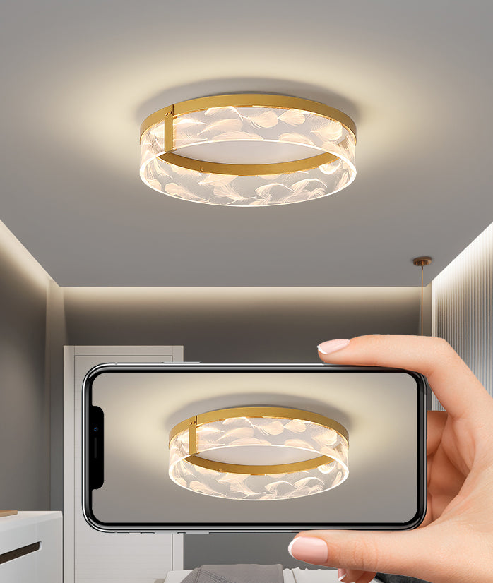 Modern Creative Feather LED Semi Flush Ceiling Light Circular Wrought Iron Flush Mount for Living Room