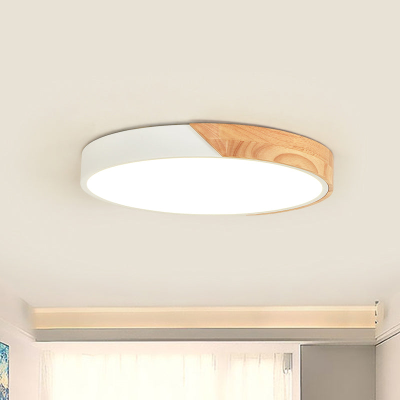 Round Flush Light Modernist Metal LED Pink/White Ceiling Mounted Fixture with Acrylic Diffuser, 12"/16"/19.5" Wide
