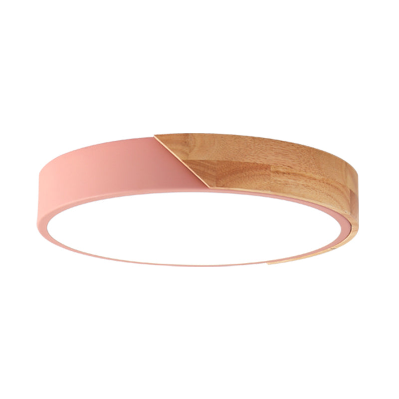 Round Flush Light Modernist Metal LED Pink/White Ceiling Mounted Fixture with Acrylic Diffuser, 12"/16"/19.5" Wide