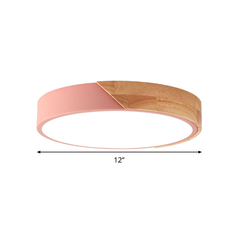 Round Flush Light Modernist Metal LED Pink/White Ceiling Mounted Fixture with Acrylic Diffuser, 12"/16"/19.5" Wide