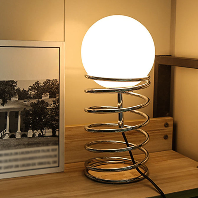 Lampada da tavolo a molla cromata Lampada da comodino minimalista in vetro bianco a 1 lampadina per camera da letto