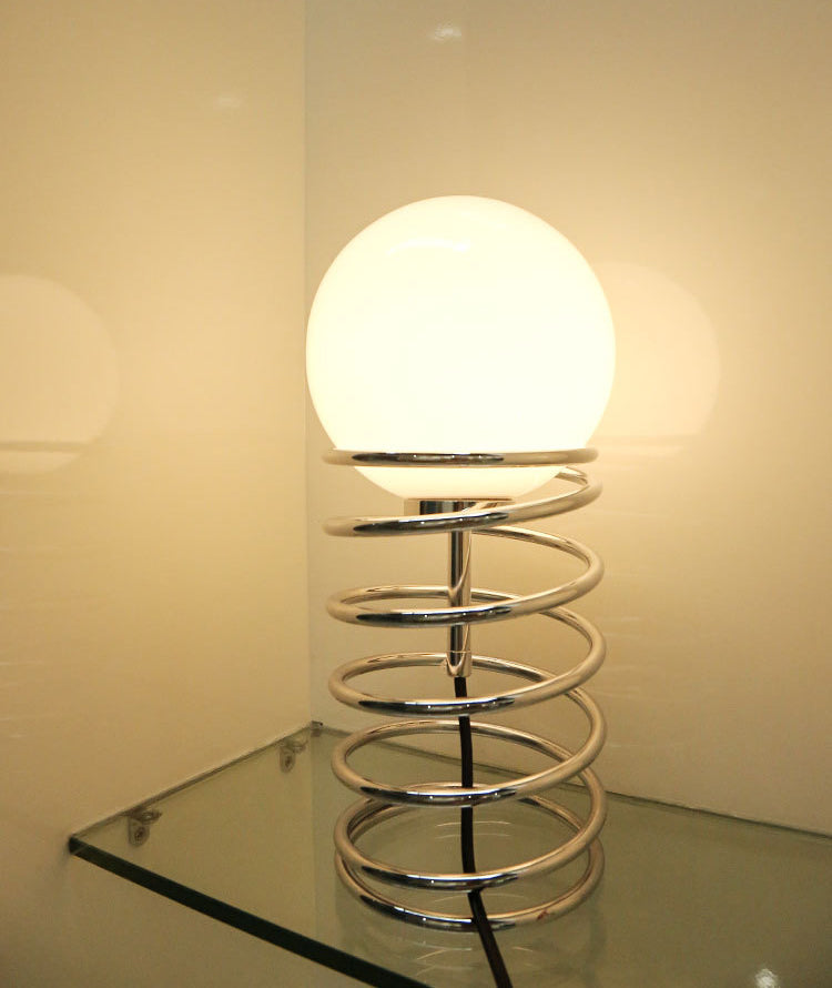 Lampada da tavolo a molla cromata Lampada da comodino minimalista in vetro bianco a 1 lampadina per camera da letto