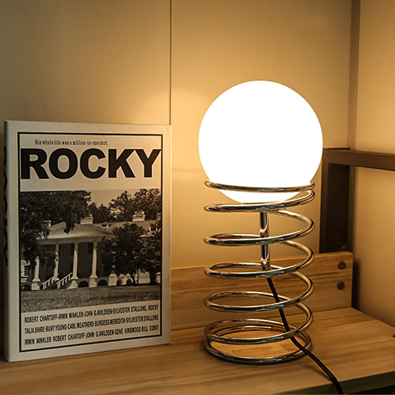 Lampada da tavolo a molla cromata Lampada da comodino minimalista in vetro bianco a 1 lampadina per camera da letto
