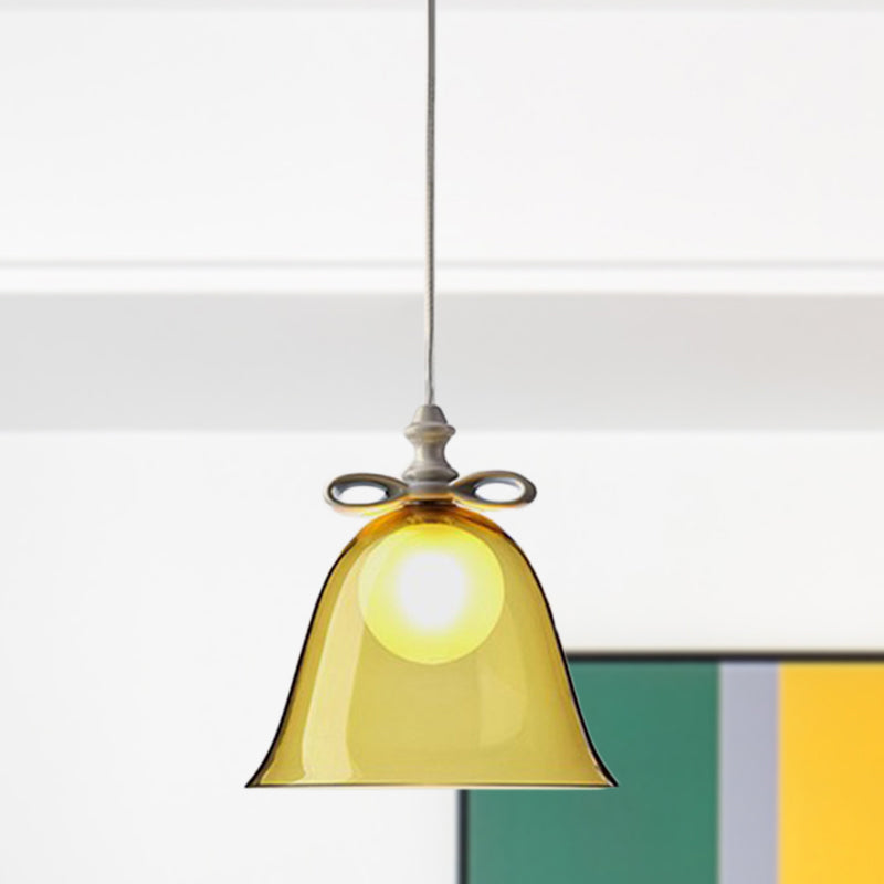 Luz de colgante de campana blanca/marrón/vaso transparente 1 cabezal comedor Luz de techo colgante