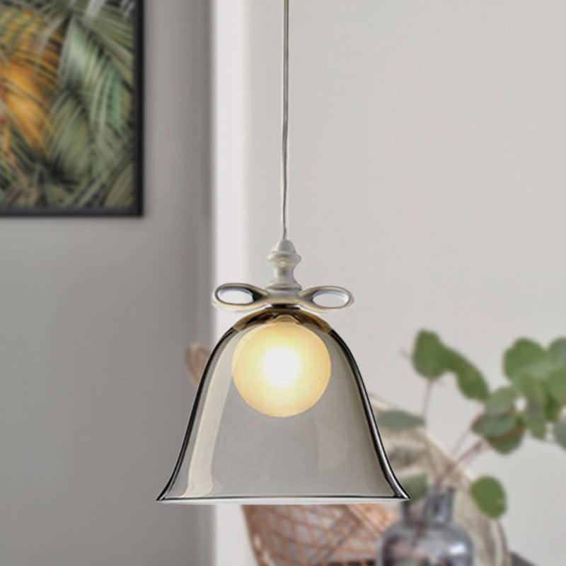 Luz de colgante de campana blanca/marrón/vaso transparente 1 cabezal comedor Luz de techo colgante