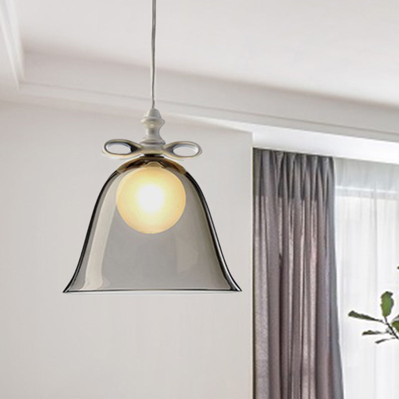 Luz de colgante de campana blanca/marrón/vaso transparente 1 cabezal comedor Luz de techo colgante