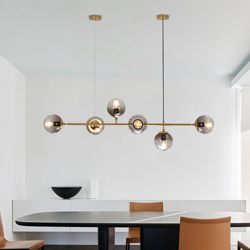 Globe Hanging Light Fixture Contemporary Smoke Gray Glass 6 Heads Gold Island Light