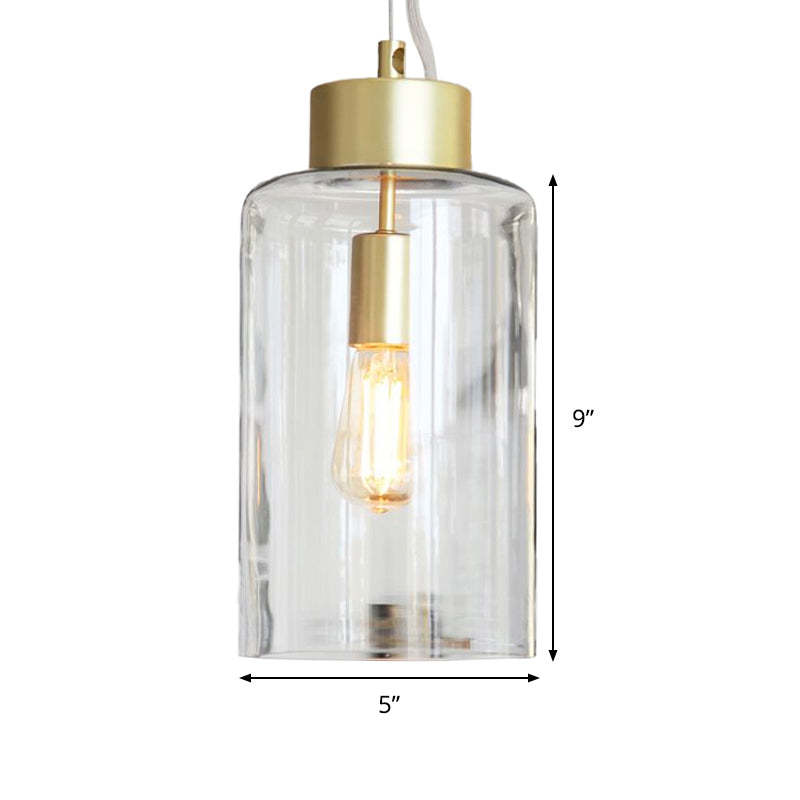 Brass Cylinder Hanging Light Fixture Modernism 1 Head Clear Glass Pendant Ceiling Light