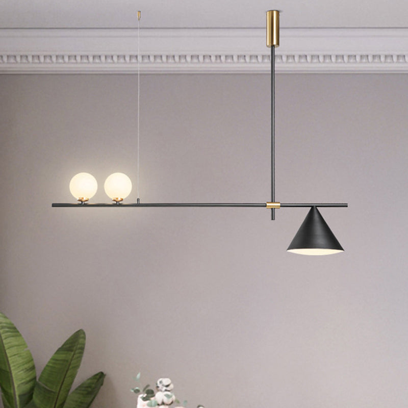 Metal Cone Island Light Contemporary 3 Heads Dining Room Hanging Ceiling Light in Gold/Black