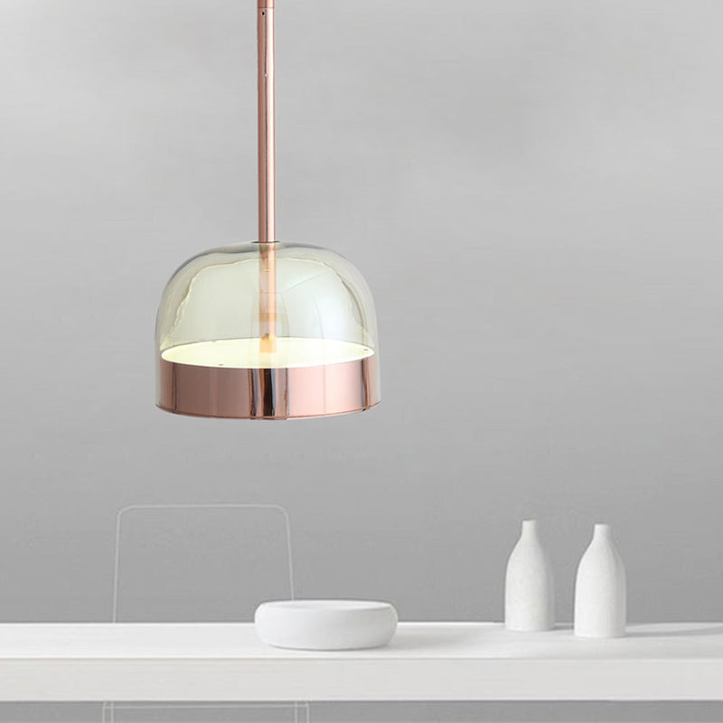 Luz de techo colgante de cúpula de vidrio transparente Postmoderno 1 Cabezal Cobre Copper Kit de luz
