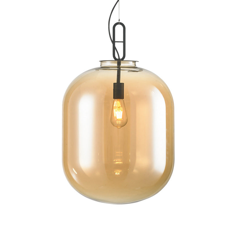 Cilíndrico Luz de techo colgante modernismo Amber/humo vidrio gris 1 cabezal sala de estar luz colgante