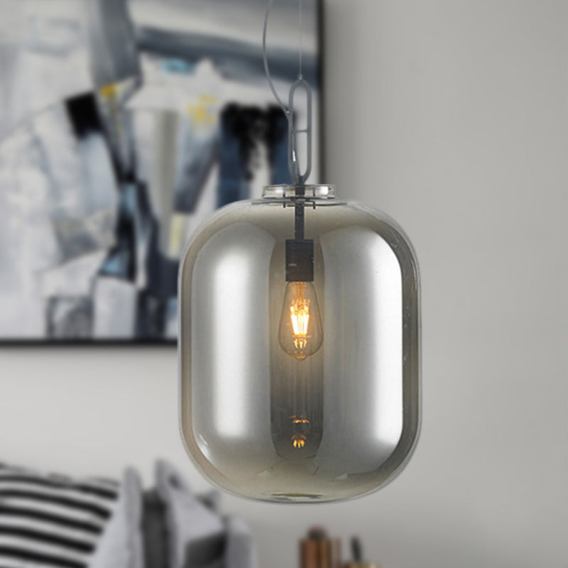Cilíndrico Luz de techo colgante modernismo Amber/humo vidrio gris 1 cabezal sala de estar luz colgante