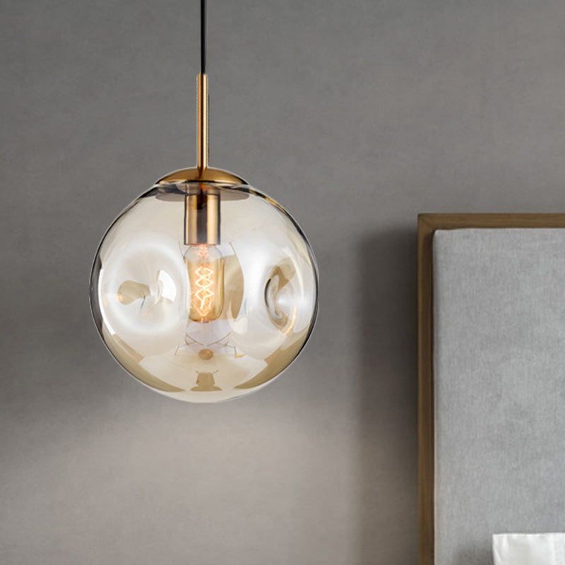 Globe Pendant Light Nordic Amber/Smoke Gray Dimpled Glass 1 Head Dining Room Hanging Ceiling Light