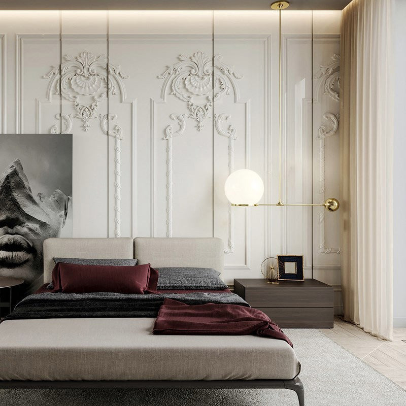 Globe Pendant Light Fixture Nordic Beige Glass 1 Head Gold Hanging Ceiling Light for Bedroom