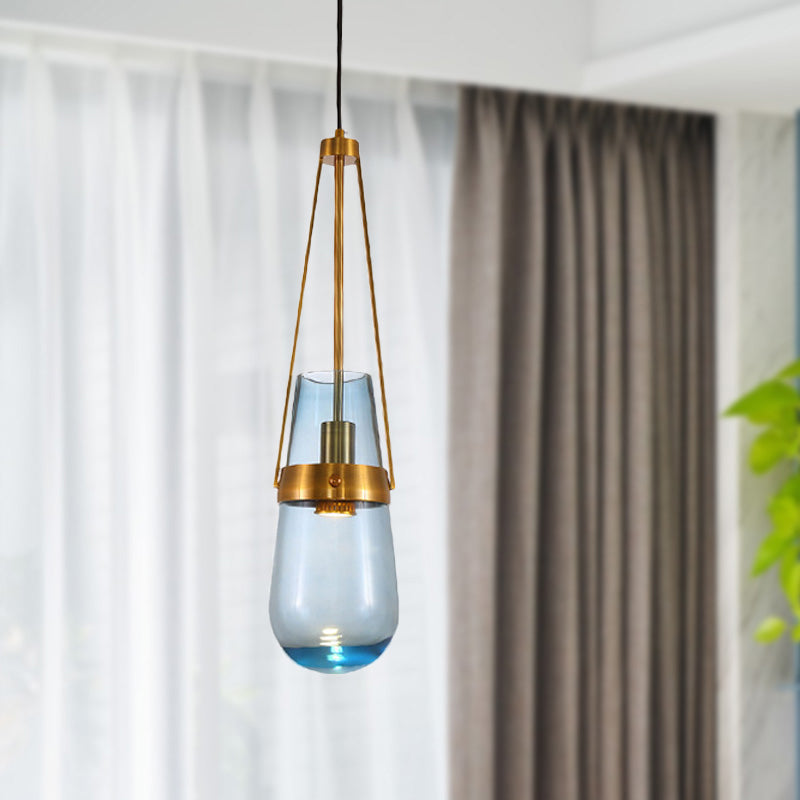 CONO Luz colgante Postmoderno azul/vidrio transparente 1 Cabeza dormitorio de dormitorio colgante kit en oro