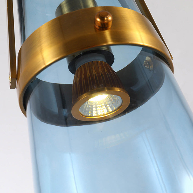 CONO Luz colgante Postmoderno azul/vidrio transparente 1 Cabeza dormitorio de dormitorio colgante kit en oro