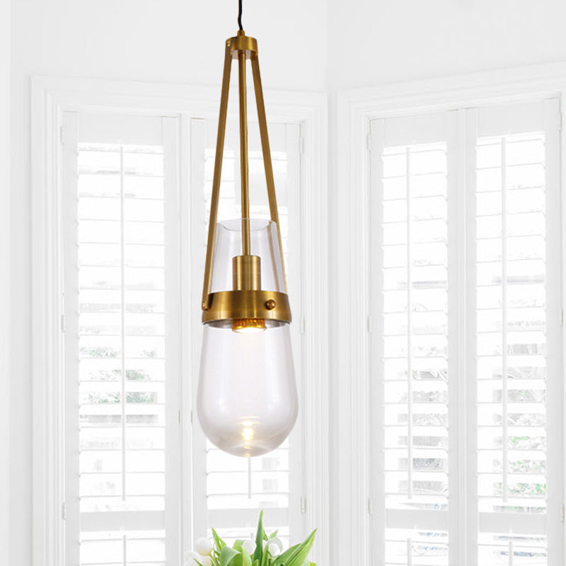 CONO Luz colgante Postmoderno azul/vidrio transparente 1 Cabeza dormitorio de dormitorio colgante kit en oro