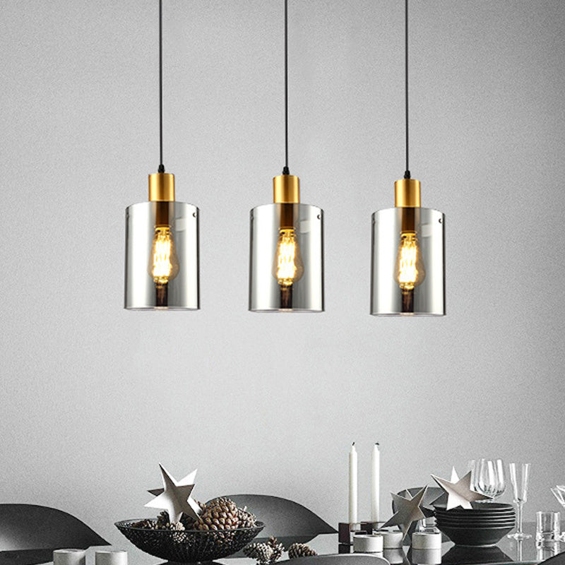 Cylinder Pendant Light Fixture Postmodern Smoke Gray Glass 1 Head Bedroom Hanging Lamp Kit