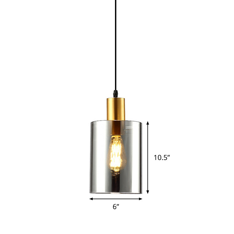Cylinder Pendant Light Fixture Postmodern Smoke Gray Glass 1 Head Bedroom Hanging Lamp Kit