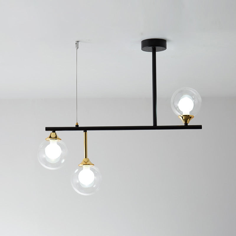 3 Bulbs Globe Island Lighting Modernism Clear Glass Pendant Light Fixture in Black for Dining Room