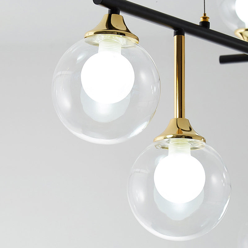 3 Bulbs Globe Island Lighting Modernism Clear Glass Pendant Light Fixture in Black for Dining Room