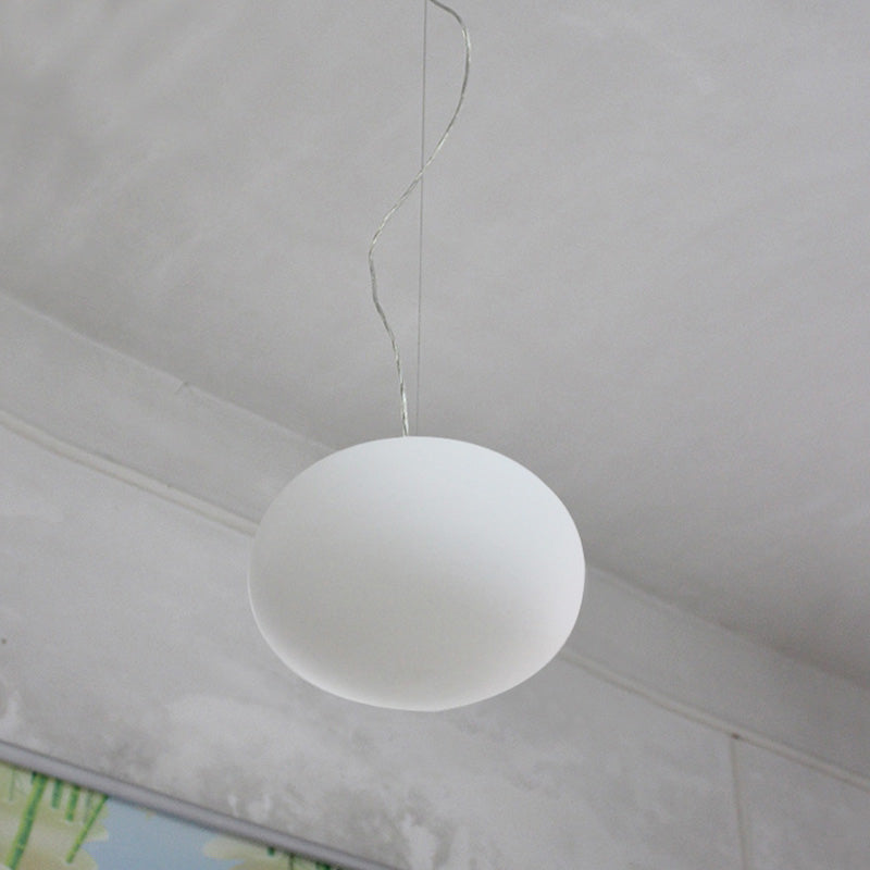 White Glass Oval Pendant Lamp Minimalist 1 Head 9.5"/18" Wide Hanging Light Fixture for Dining Room