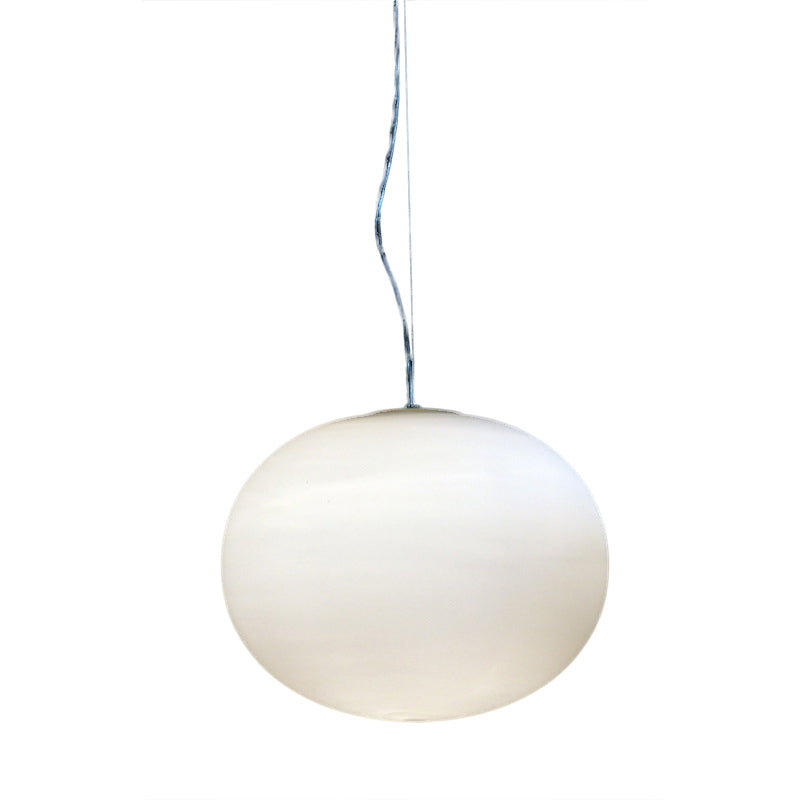 White Glass Oval Pendant Lamp Minimalist 1 Head 9.5"/18" Wide Hanging Light Fixture for Dining Room