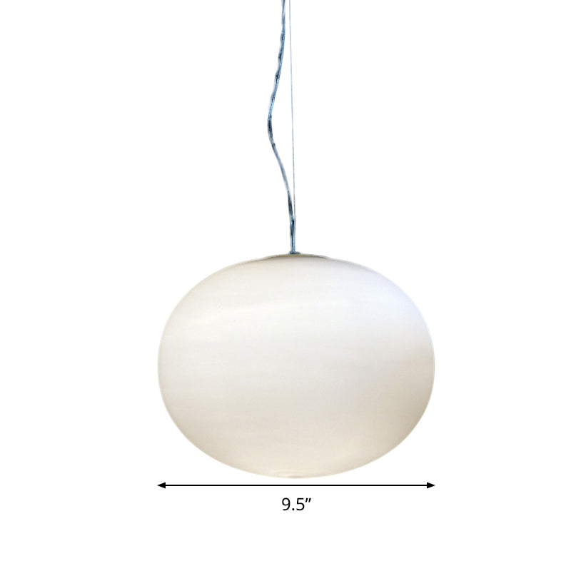 White Glass Oval Pendant Lamp Minimalist 1 Head 9.5"/18" Wide Hanging Light Fixture for Dining Room