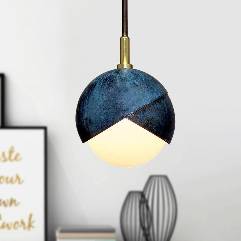 Semi -bol schaduw hanger lamp postmodern metaal 1 kop blauw hangende lamp, 5,5 "/9,5" breed