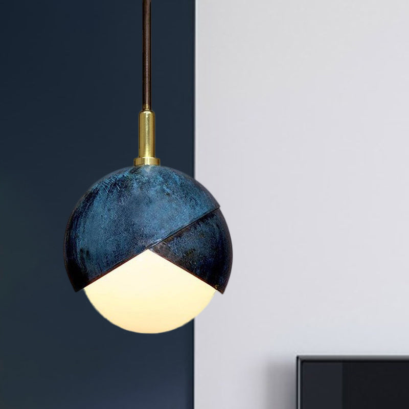 Semi -bol schaduw hanger lamp postmodern metaal 1 kop blauw hangende lamp, 5,5 "/9,5" breed