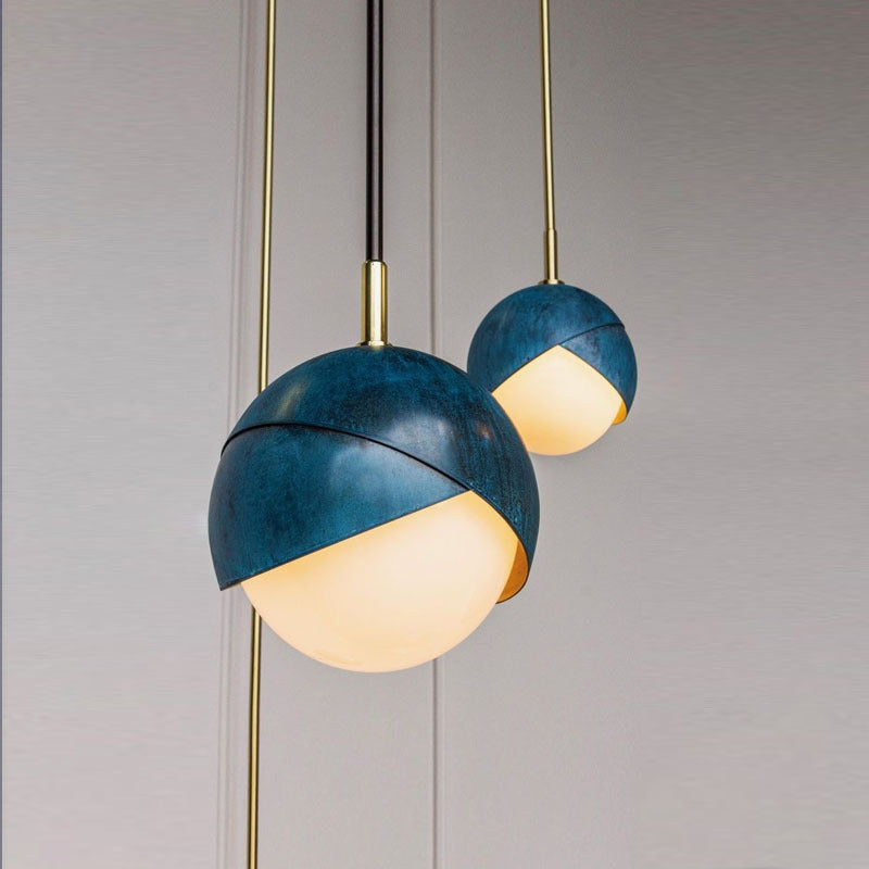 Semi -bol schaduw hanger lamp postmodern metaal 1 kop blauw hangende lamp, 5,5 "/9,5" breed
