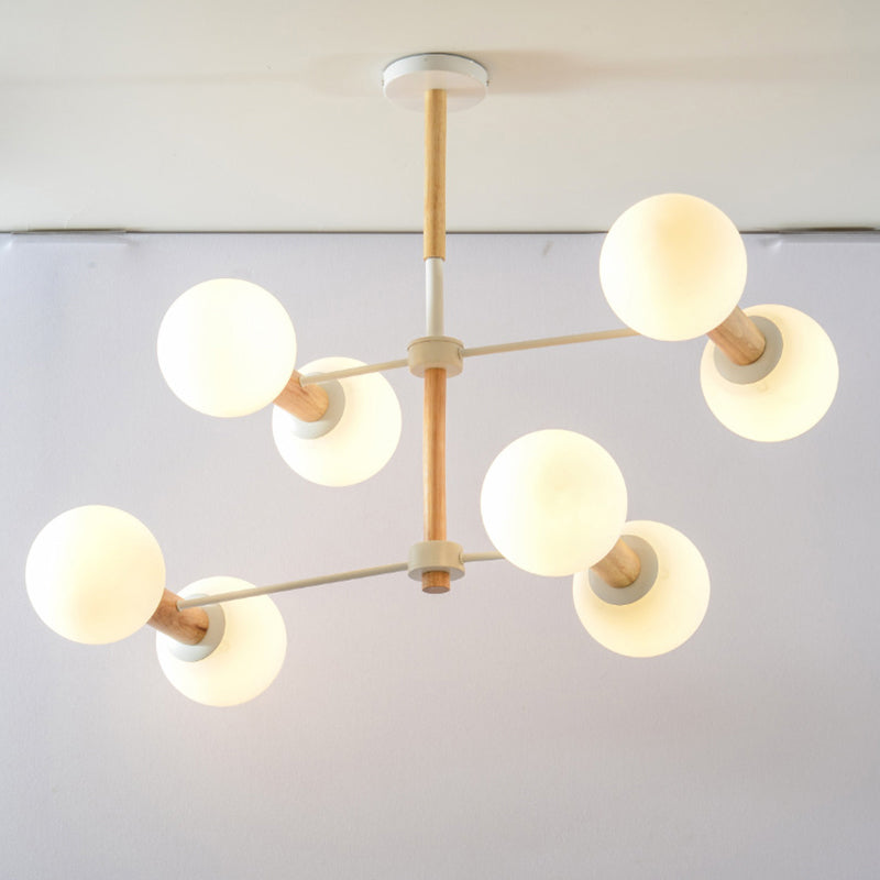 Modernismo Estilo de lámpara de araña de orbe vidrio blanco 8/12 luces sala de estar luminosa accesorio