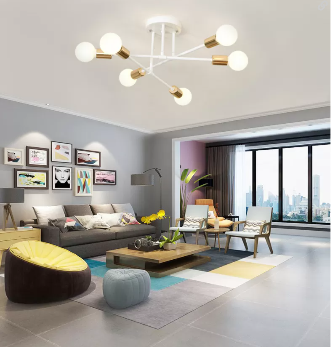 Sputnik Semi Flush Light Fixture Minimalist Style Metal Semi Flush Mount Ceiling Fixture