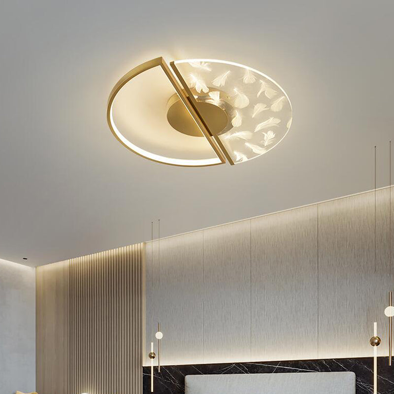 Modern Creative Feather LED Semi Flush Ceiling Light Circular Wrought Iron Flush Mount for Living Room